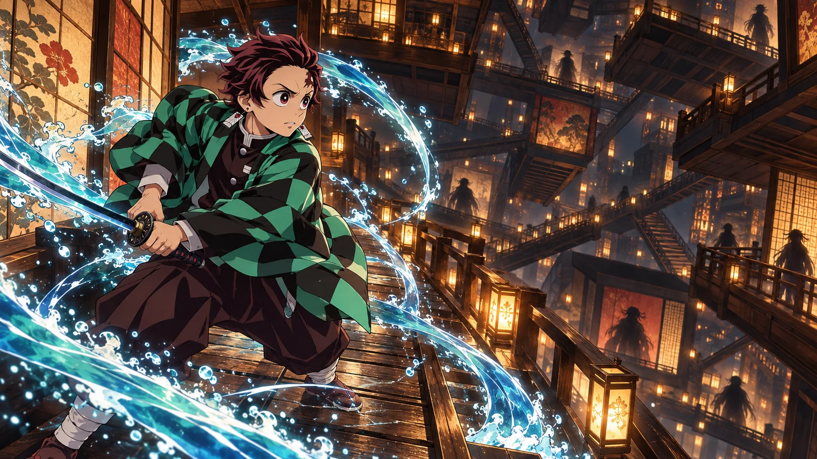 Tanjiro inside the shifting Infinity Castle