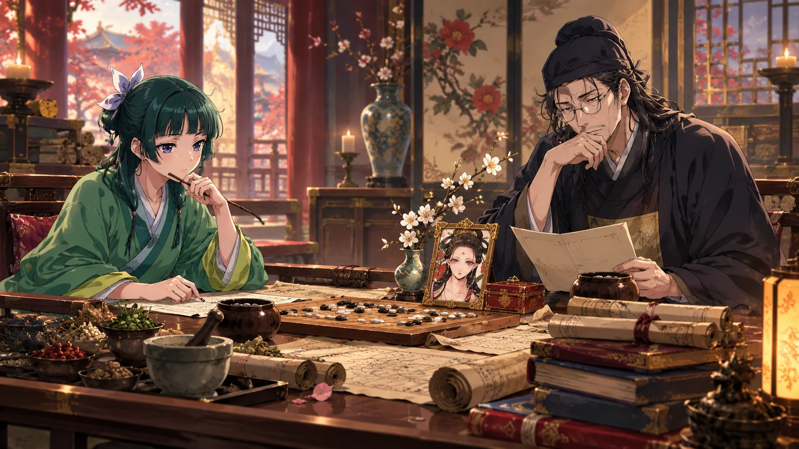 Maomao and Lakan cooperate over a court problem without becoming emotionally close.