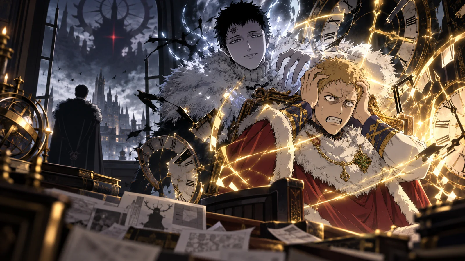 Julius resists as Lucius takes control of their shared body in the Wizard King's office.