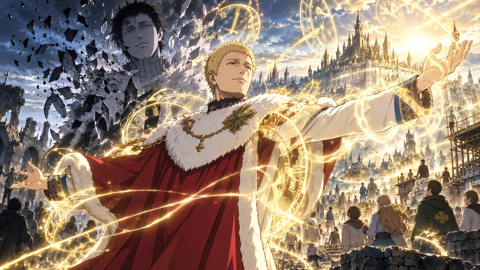 Julius uses Time Magic to restore the Clover Kingdom after Lucius is defeated.