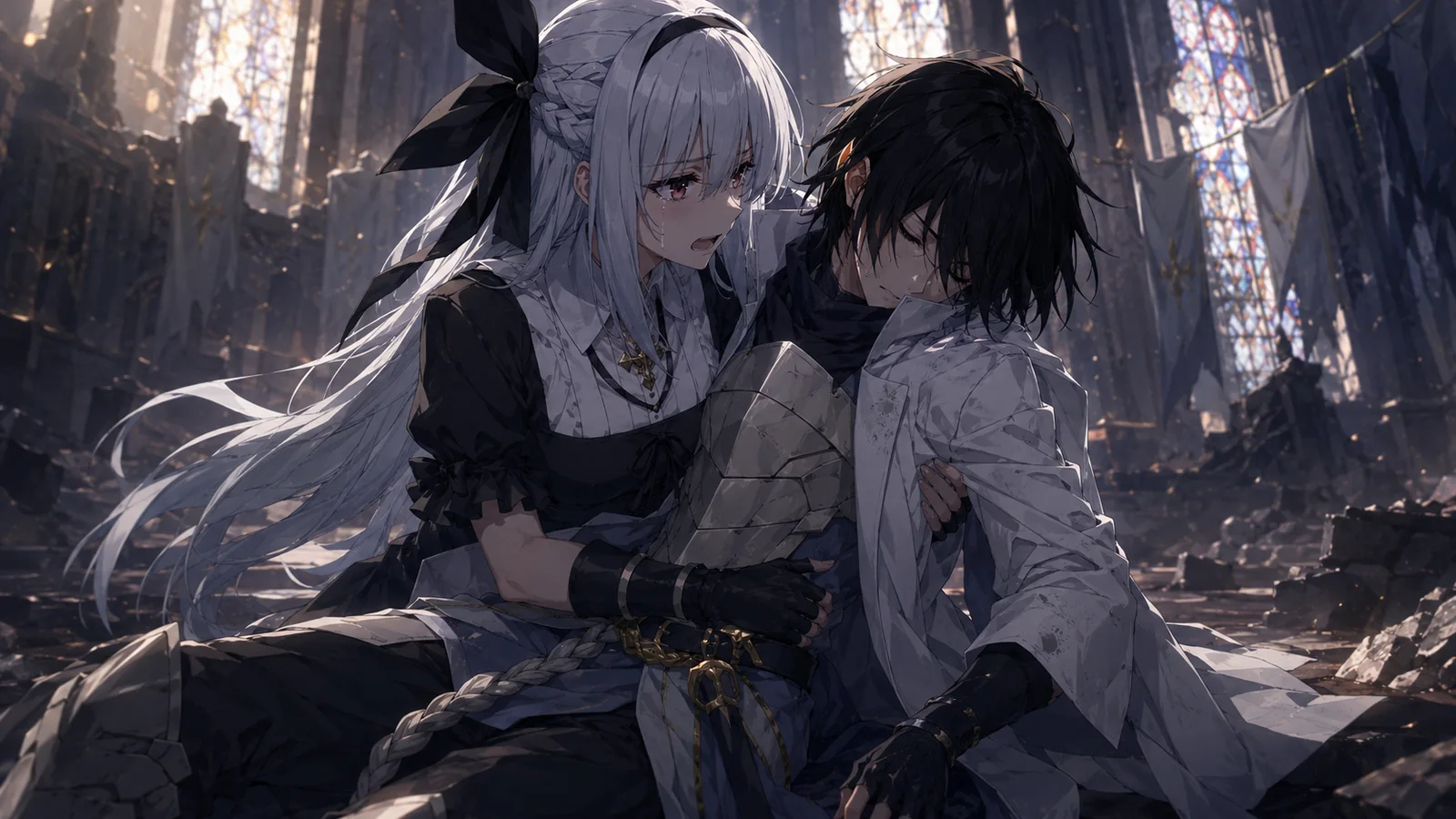Luminous protecting an exhausted Hinata