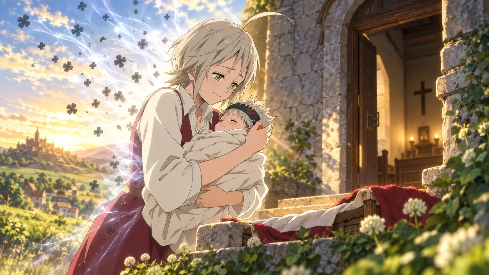 Licita protects baby Asta before leaving him safely at the church.