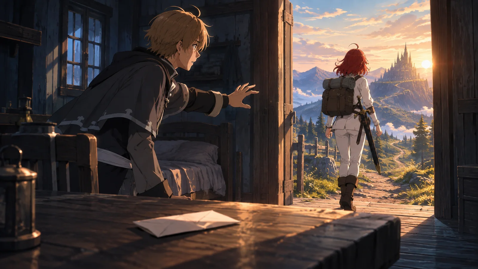 Eris leaving for the Sword Sanctum while Rudeus finds her ambiguous farewell note.