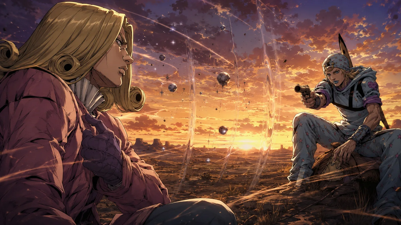 Johnny Joestar confronting Funny Valentine after their apparent truce