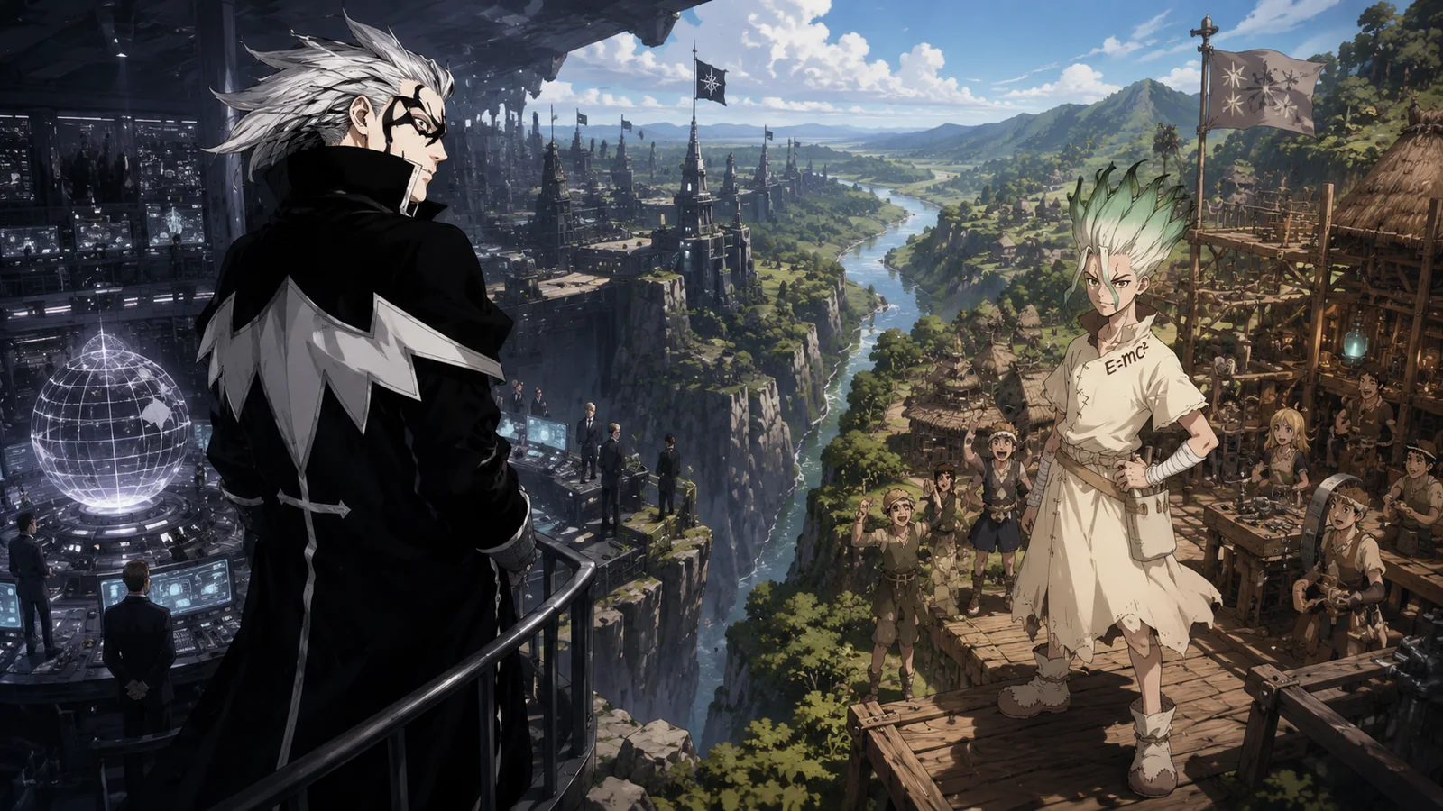 Xeno and Senku envisioning rival scientific civilizations