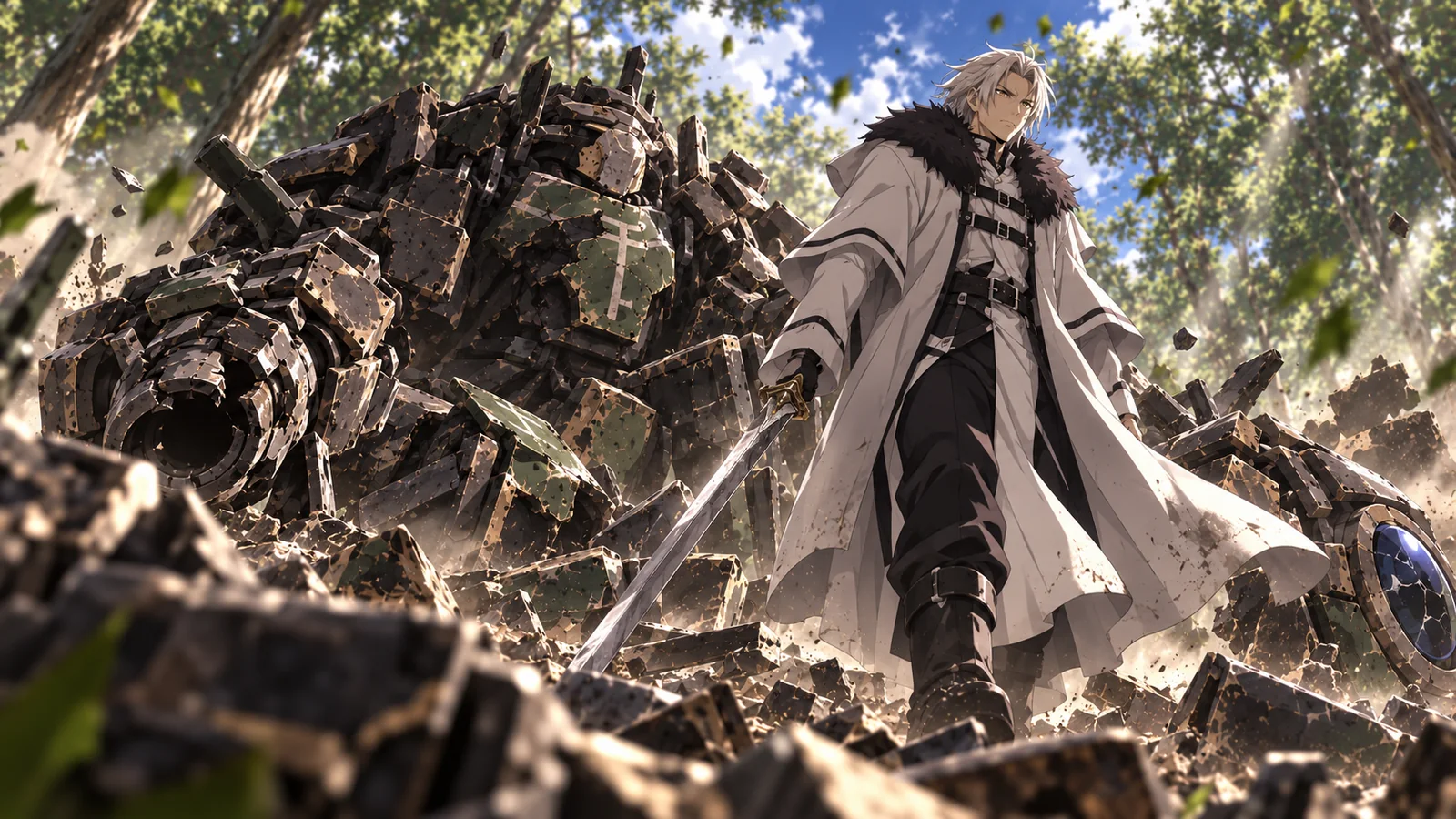 Orsted advances through the damaged Magic Armor during the second confrontation.