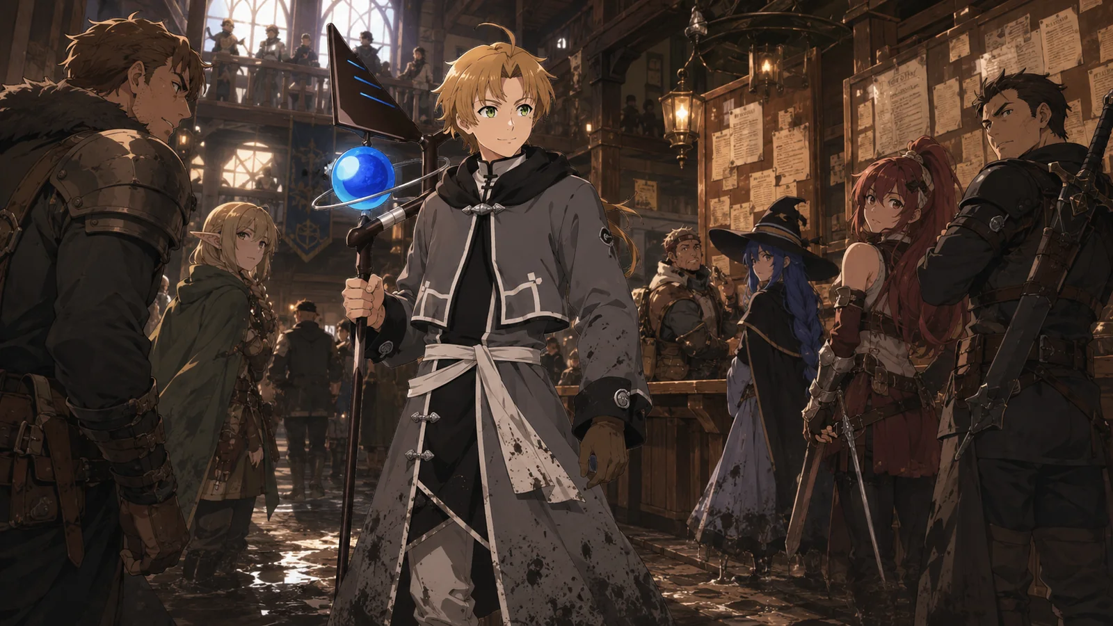 Adventurers recognizing Rudeus as Quagmire at the guild