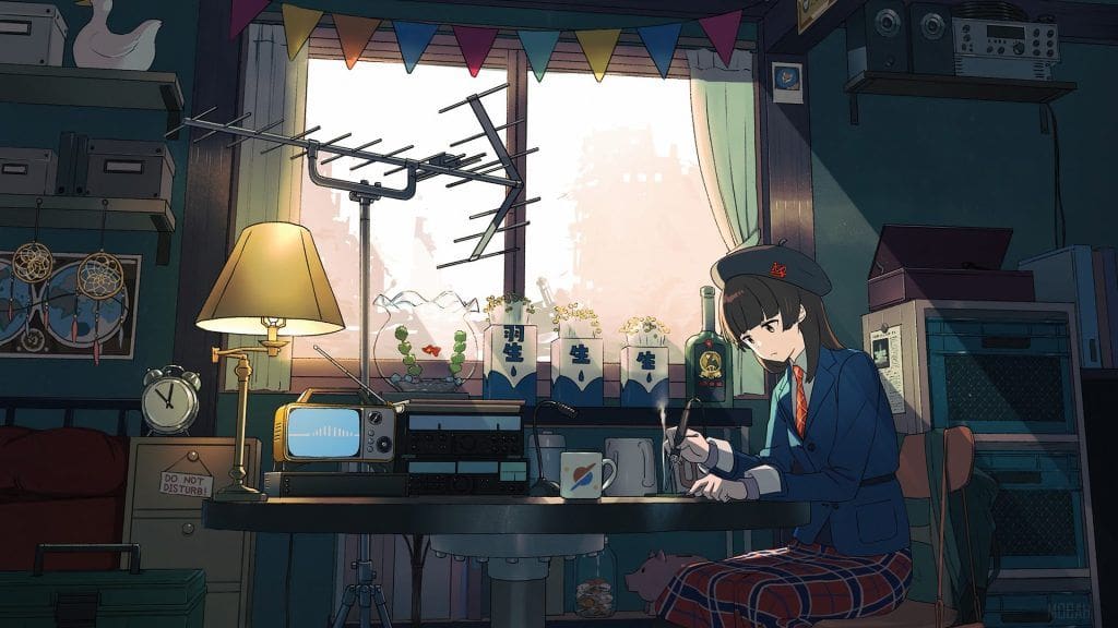 Anime Girl Working Wallpaper