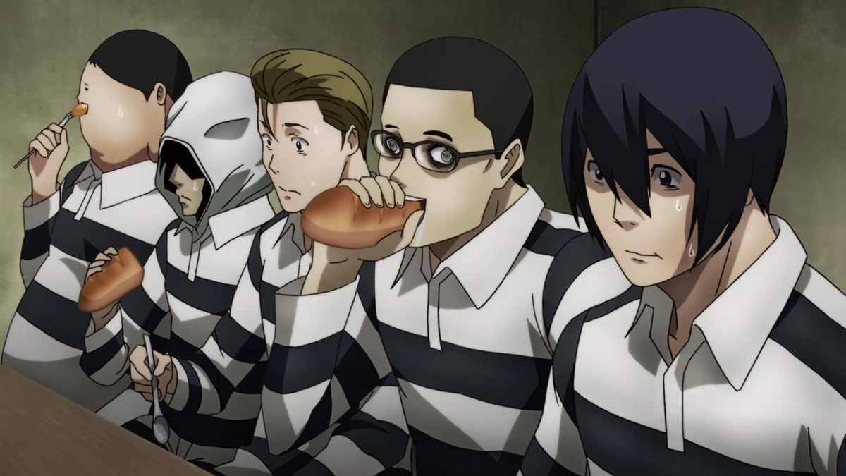 The main cast of Prison School having lunch.
