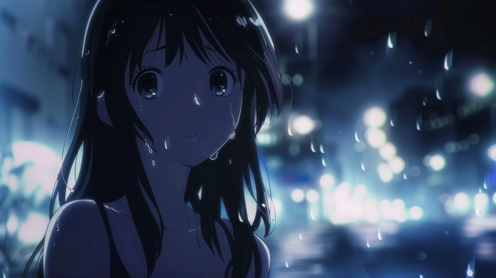 Anime scene where the girl is crying